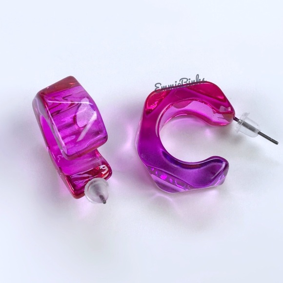 đź’Ą3for$28 New Purple to Pink Fade Transparent Ombre Resin Cuff Hoop Earrings - Picture 7 of 16